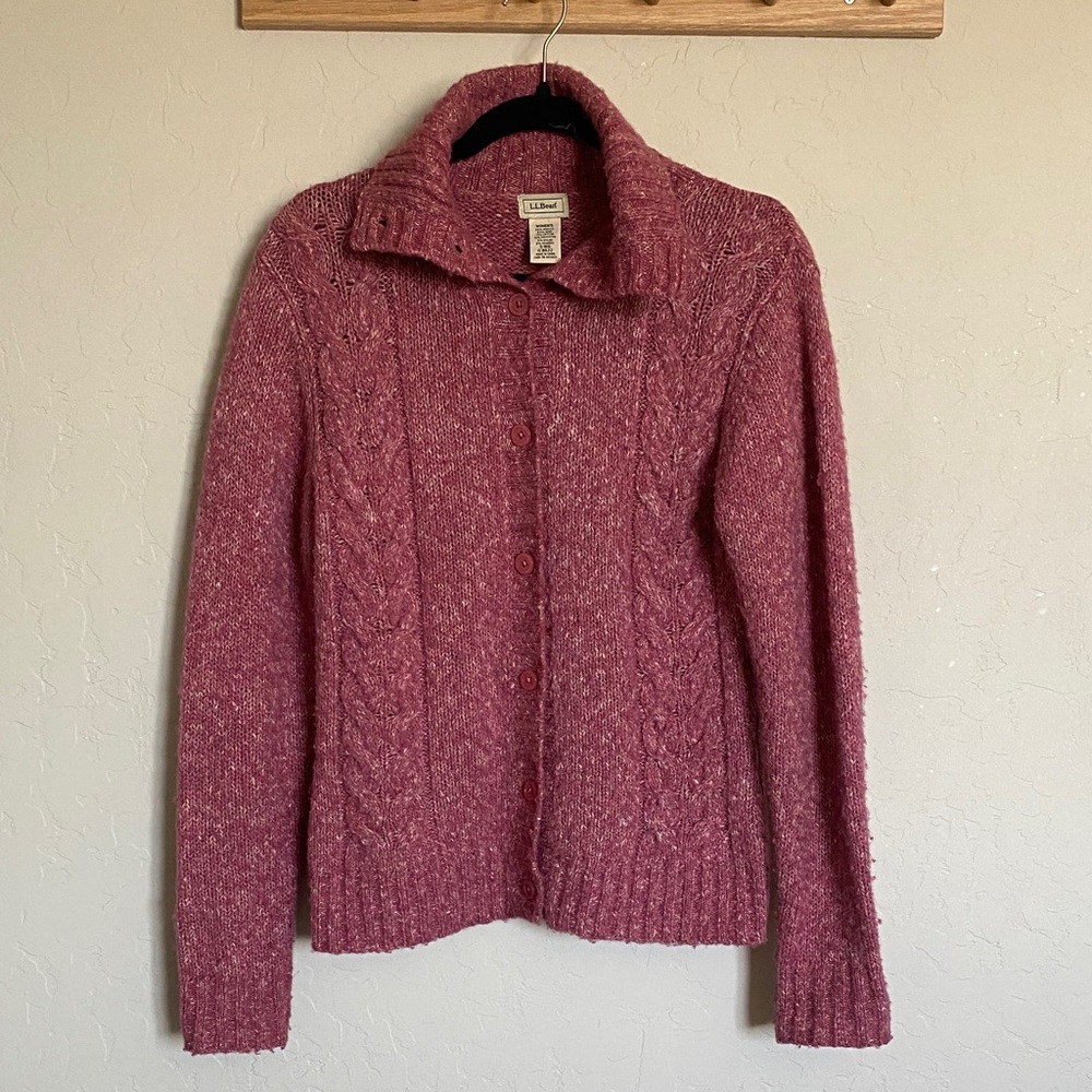 L.L. Bean Women’s Cable Cardigan Sweater - Rose